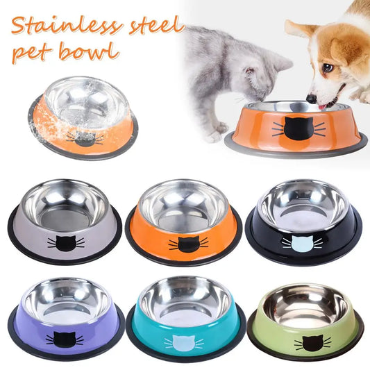 Cat Food Bowl Steel Kitten Cat Feeder Water Bowl Bowl Base Small Rubber Supplies With Non-Slip Accessories Pet Pe H2H6
