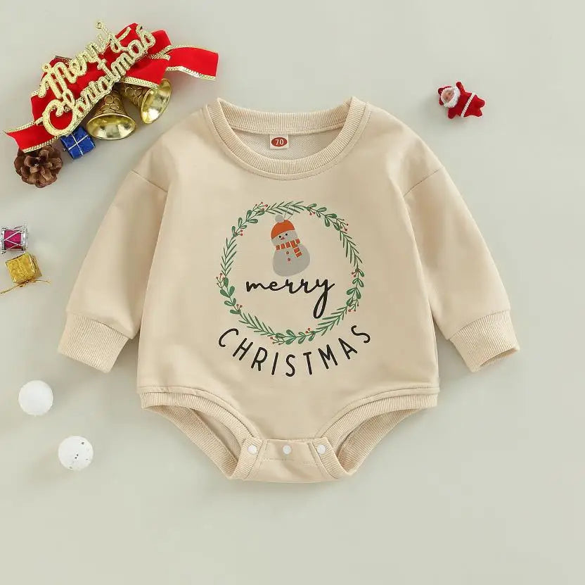 Baby Boy Girls Christmas Outfit Romper Jumpsuit Sweatshirts Playsuit Xmas Pullover Bodysuits Fall Winter Child Clothes