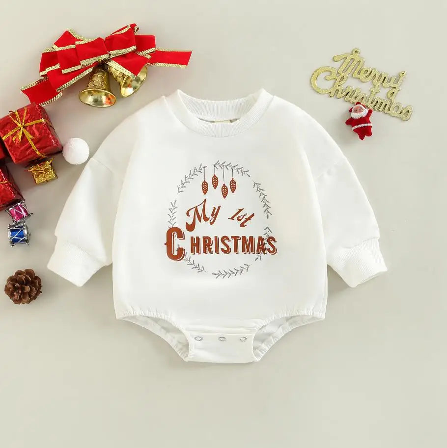 Baby Boy Girls Christmas Outfit Romper Jumpsuit Sweatshirts Playsuit Xmas Pullover Bodysuits Fall Winter Child Clothes