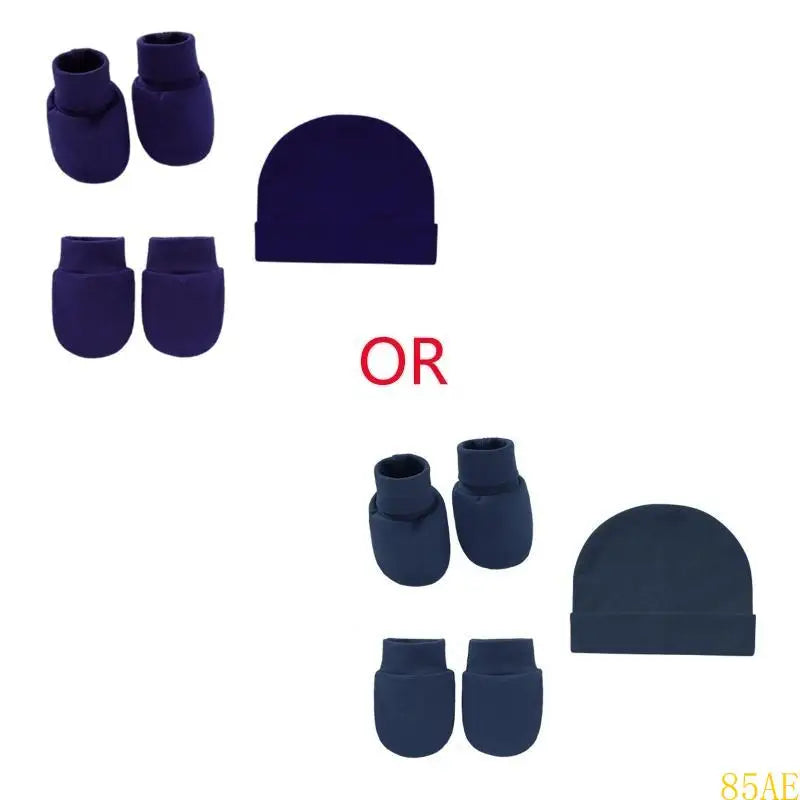 3 Pcs/Set Baby Anti Scratching Soft Cotton Gloves Hat Foot Cover Set Solid Color Spring Autumn Summer Single Layer
