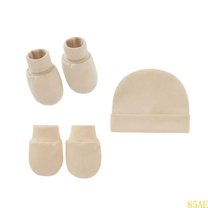 3 Pcs/Set Baby Anti Scratching Soft Cotton Gloves Hat Foot Cover Set Solid Color Spring Autumn Summer Single Layer
