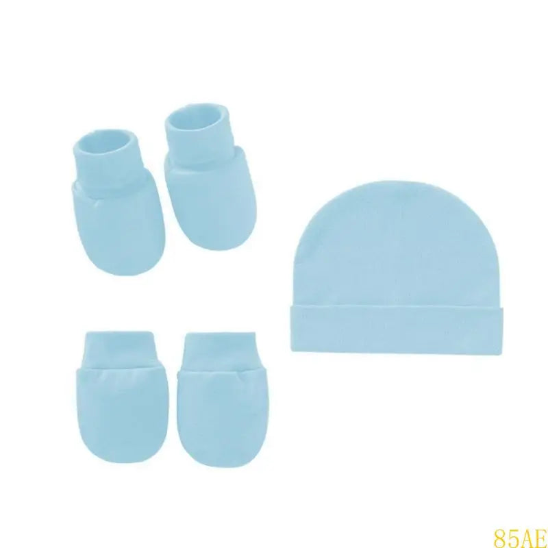 3 Pcs/Set Baby Anti Scratching Soft Cotton Gloves Hat Foot Cover Set Solid Color Spring Autumn Summer Single Layer