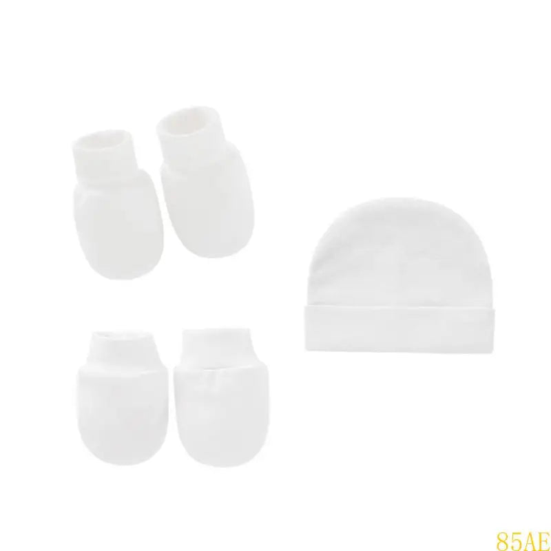 3 Pcs/Set Baby Anti Scratching Soft Cotton Gloves Hat Foot Cover Set Solid Color Spring Autumn Summer Single Layer