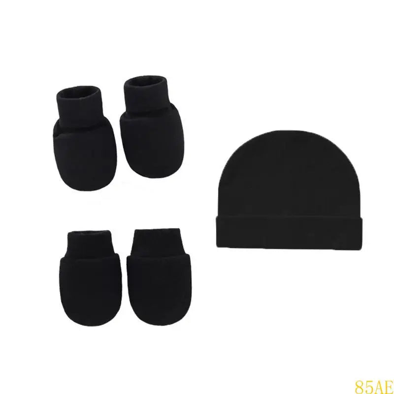 3 Pcs/Set Baby Anti Scratching Soft Cotton Gloves Hat Foot Cover Set Solid Color Spring Autumn Summer Single Layer