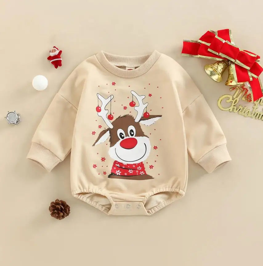 Baby Boy Girls Christmas Outfit Romper Jumpsuit Sweatshirts Playsuit Xmas Pullover Bodysuits Fall Winter Child Clothes