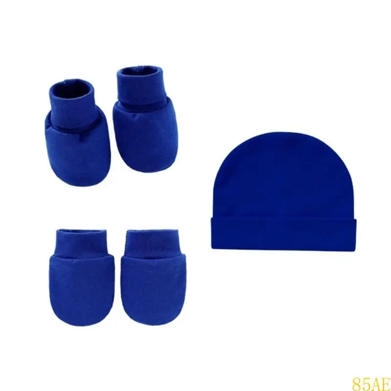 3 Pcs/Set Baby Anti Scratching Soft Cotton Gloves Hat Foot Cover Set Solid Color Spring Autumn Summer Single Layer