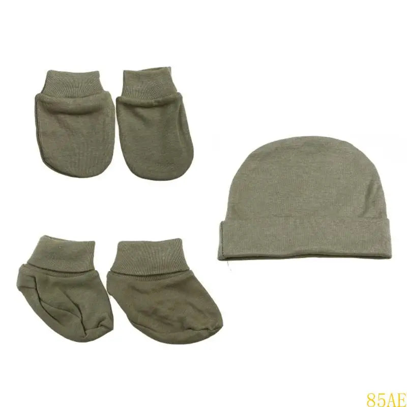 3 Pcs/Set Baby Anti Scratching Soft Cotton Gloves Hat Foot Cover Set Solid Color Spring Autumn Summer Single Layer