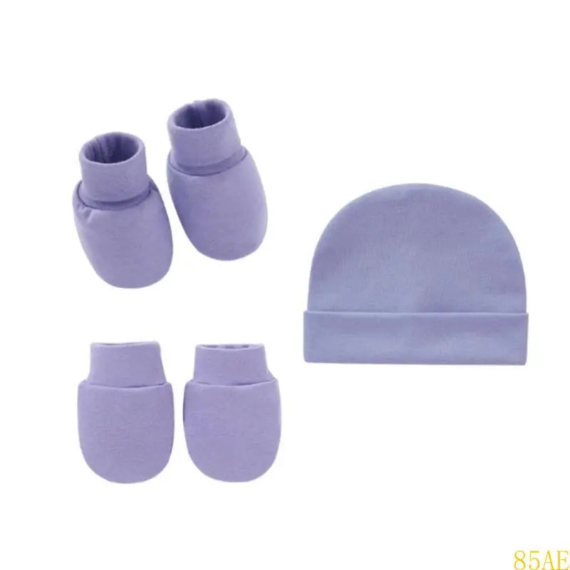 3 Pcs/Set Baby Anti Scratching Soft Cotton Gloves Hat Foot Cover Set Solid Color Spring Autumn Summer Single Layer