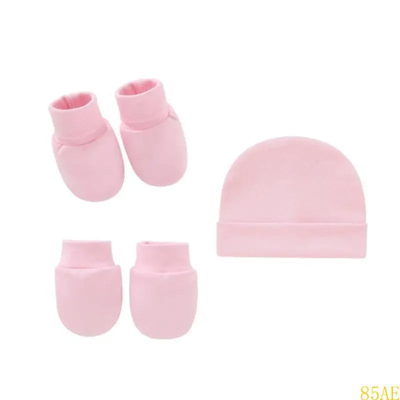 3 Pcs/Set Baby Anti Scratching Soft Cotton Gloves Hat Foot Cover Set Solid Color Spring Autumn Summer Single Layer