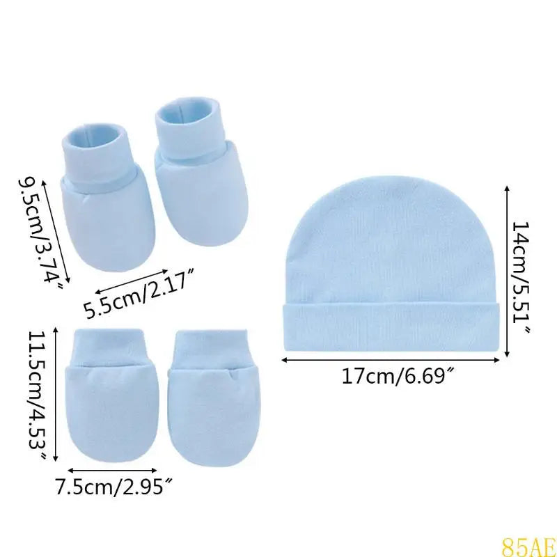 3 Pcs/Set Baby Anti Scratching Soft Cotton Gloves Hat Foot Cover Set Solid Color Spring Autumn Summer Single Layer